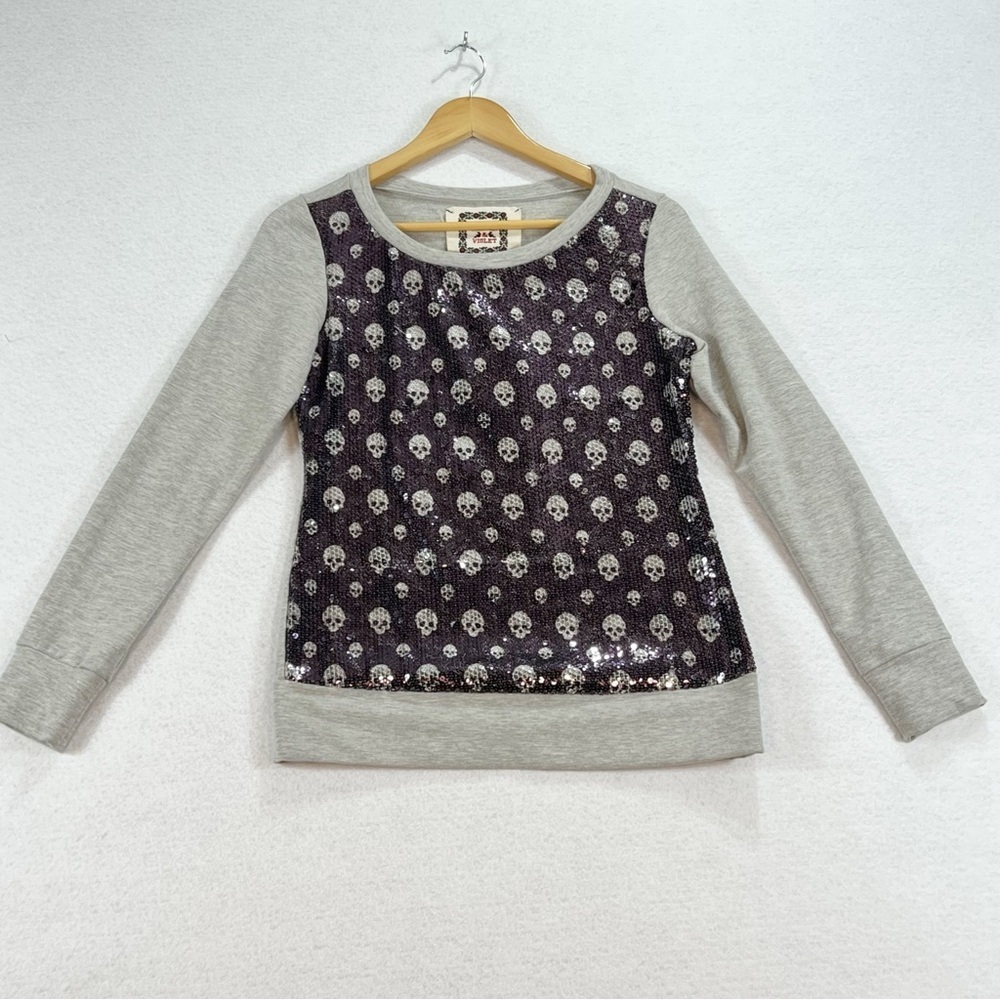 Chelsea & Violet crew neck sweatshirt with sequin skulls NWT